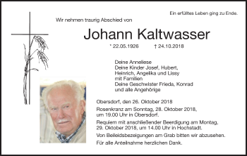 Anzeige von Johann Kaltwasser von MGO