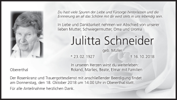 Anzeige von Julitta Schneider von MGO