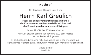 Anzeige von Karl Greulich von MGO