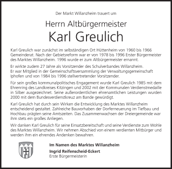 Anzeige von Karl Greulich von MGO