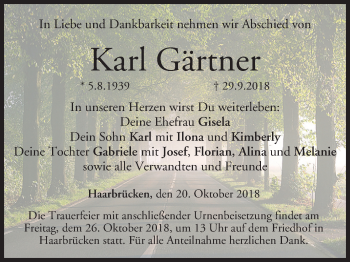 Anzeige von Karl Gärtner von MGO