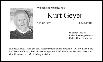 Anzeige von Kurt Geyer von MGO