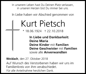 Anzeige von Kurt Pietsch von MGO