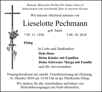 Anzeige von Lieselotte Pechmann von MGO