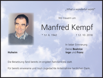 Anzeige von Manfred Kempf von MGO