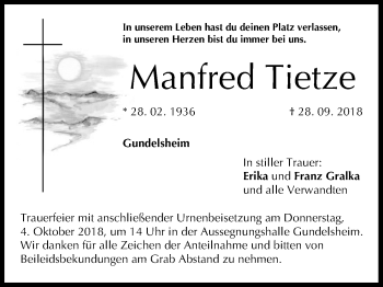 Anzeige von Manfred Tietze von MGO