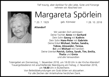 Anzeige von Margareta Spörlein von MGO