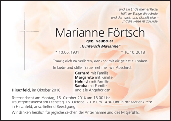 Anzeige von Marianne Förtsch von MGO