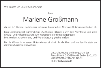 Anzeige von Marlene Großmann von MGO