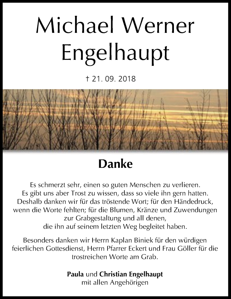  Traueranzeige für Michael Werner Engelhaupt vom 13.10.2018 aus MGO