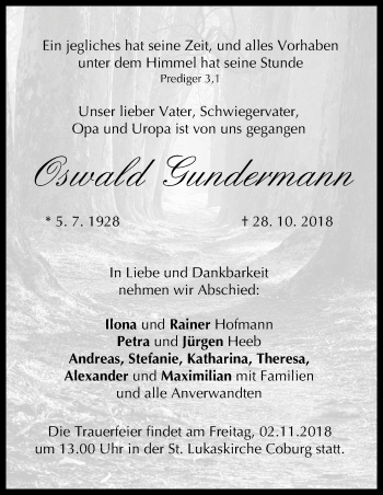 Anzeige von Oswald Gundermann von MGO