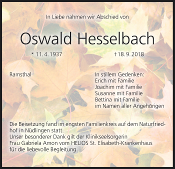 Anzeige von Oswald Hesselbach von MGO
