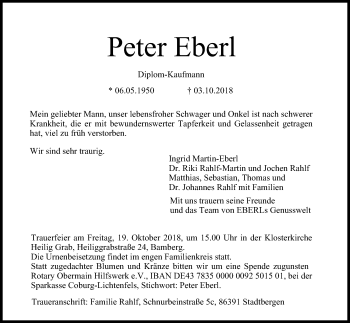 Anzeige von Peter Eberl von MGO