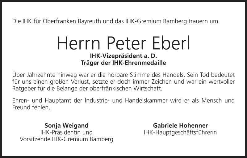  Traueranzeige für Peter Eberl vom 13.10.2018 aus MGO