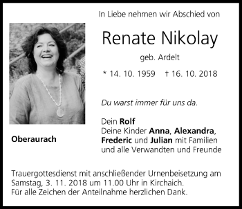 Anzeige von Renate Nikolay von MGO