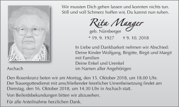 Anzeige von Rita Manger von MGO