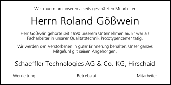 Anzeige von Roland Gößwein von MGO