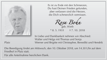 Anzeige von Rosa Bohn von MGO