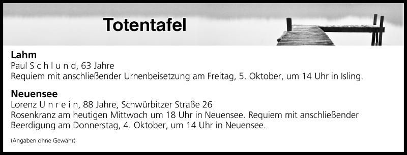  Traueranzeige für Totentafel vom 03.10.2018 vom 03.10.2018 aus MGO