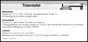 Anzeige von Totentafel vom 05.10.2018 von MGO