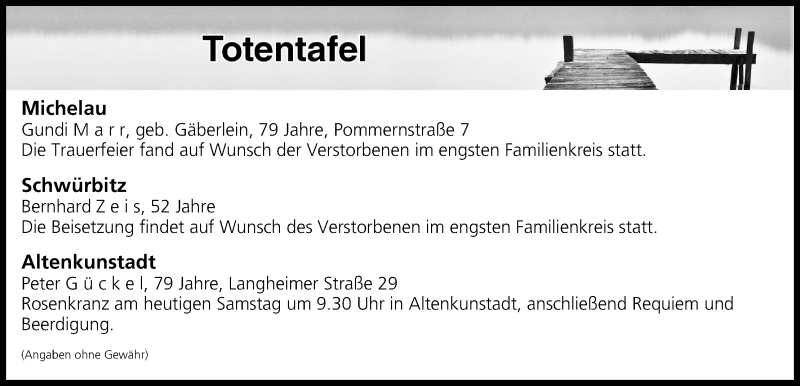  Traueranzeige für Totentafel vom 06.10.2018 vom 06.10.2018 aus MGO