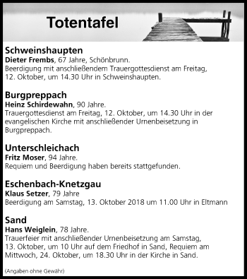 Anzeige von Totentafel vom 12.10.2018 von MGO