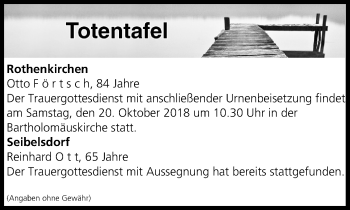 Anzeige von Totentafel vom 20.10.2018 von MGO