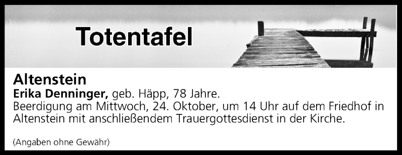  Traueranzeige für Totentafel vom 24.10.2018 vom 24.10.2018 aus MGO
