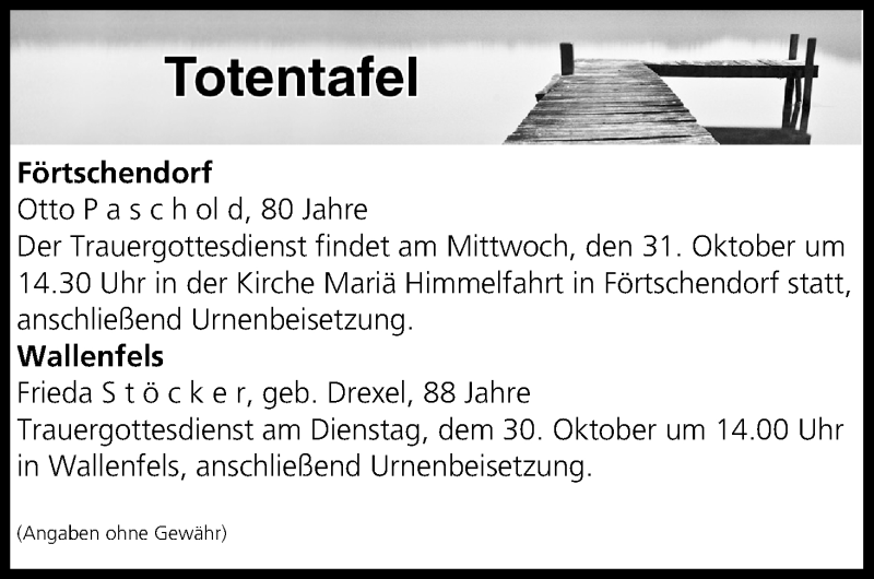 Traueranzeige für Totentafel vom 27.10.2018 vom 27.10.2018 aus MGO