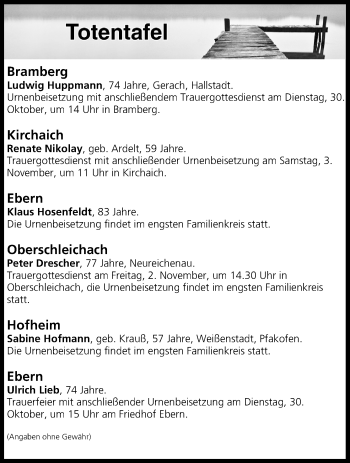 Anzeige von Totentafel vom 30.10.2018 von MGO