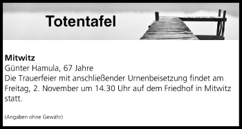 Anzeige von Totentafel vom 31.10.2018 von MGO