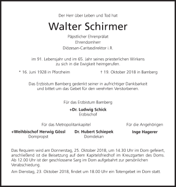 Anzeige von Walter Schirmer von MGO