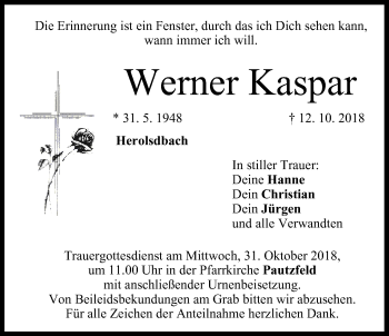 Anzeige von Werner Kaspar von MGO