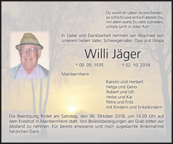 Anzeige von Willi Jäger von MGO