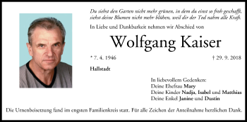 Anzeige von Wolfgang Kaiser von MGO