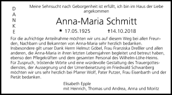 Anzeige von Anna-Maria Schmitt von MGO