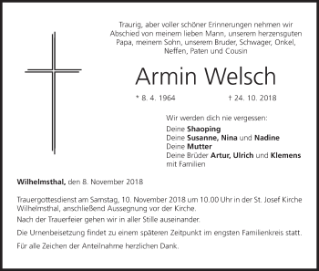 Anzeige von Armin Welsch von MGO