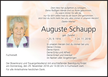 Anzeige von Auguste Schaupp von MGO