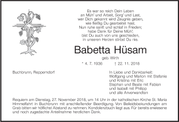 Anzeige von Babetta Hüsam von MGO