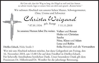 Anzeige von Christa Weigand von MGO