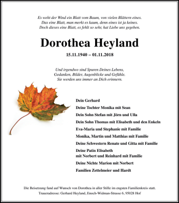 Anzeige von Dorothea Heyland von MGO