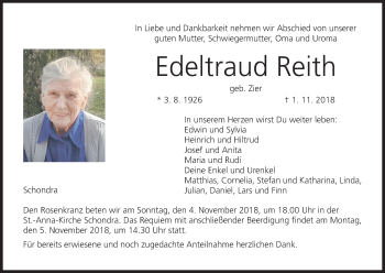 Anzeige von Edeltraud Reith von MGO