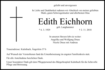 Anzeige von Edith Eichhorn von MGO