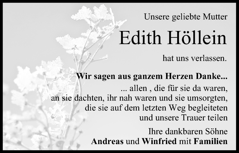  Traueranzeige für Edith Höllein vom 21.11.2018 aus MGO