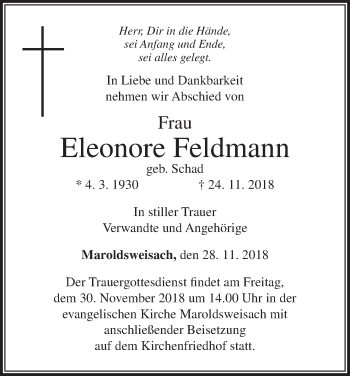 Anzeige von Eleonore Feldmann von MGO