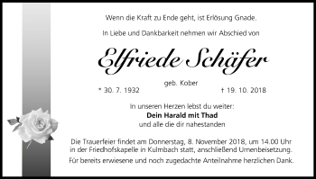 Anzeige von Elfriede Schäfer von MGO
