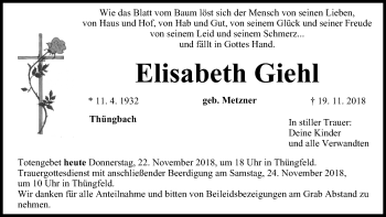Anzeige von Elisabeth Giehl von MGO