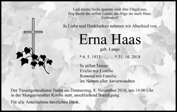 Anzeige von Erna Haas von MGO