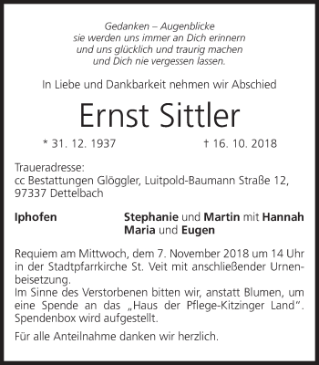 Anzeige von Ernst Sittler von MGO