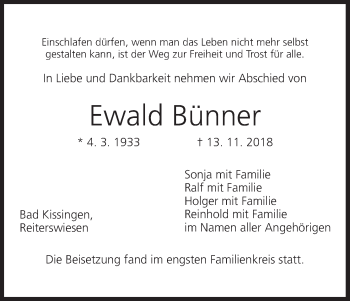 Anzeige von Ewald Bünner von MGO